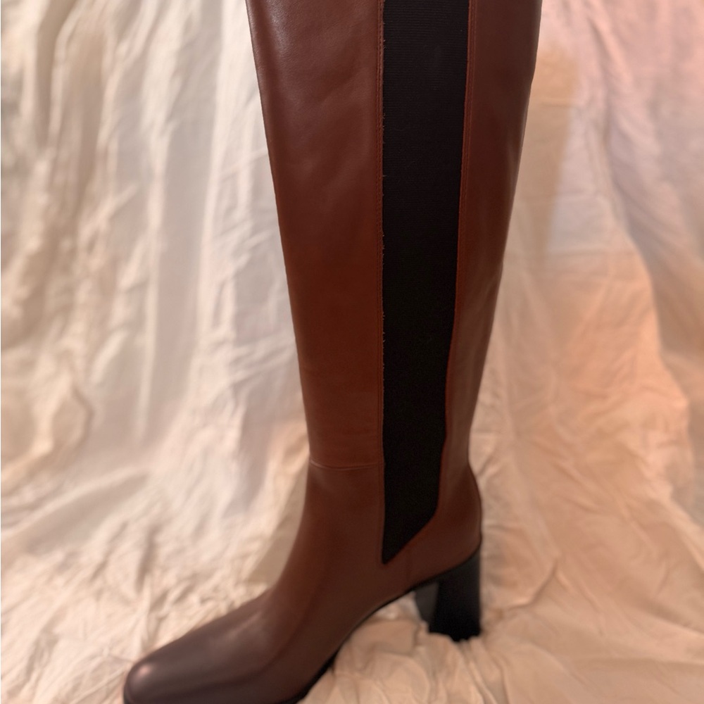 Brown Knee-High Boots with Black Stripe